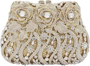 Women Floral Diamond Crystal Purse Vintage Flower Rhinestone Evening Bag Crystal Prom Handbag for Formal Party Wedding