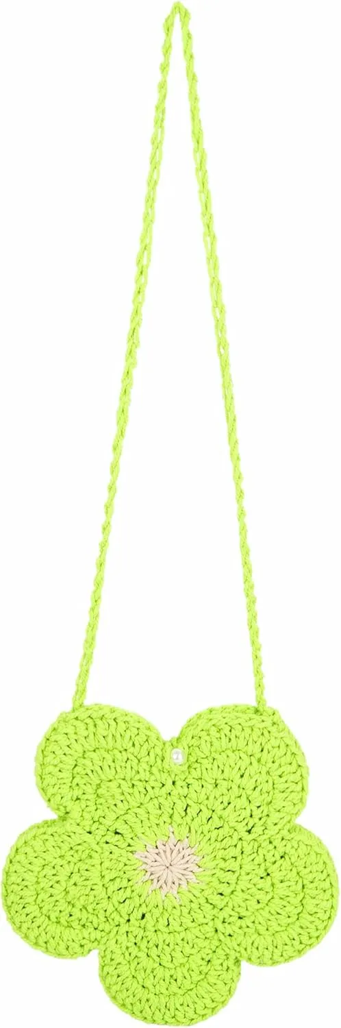 Women Girls Mini Flower Crochet Shoulder Crossbody Bag Handmade Handbag Purse Cotton Cellphone Wallet
