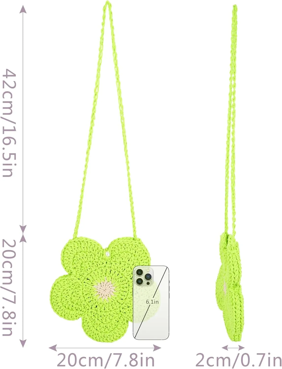 Women Girls Mini Flower Crochet Shoulder Crossbody Bag Handmade Handbag Purse Cotton Cellphone Wallet