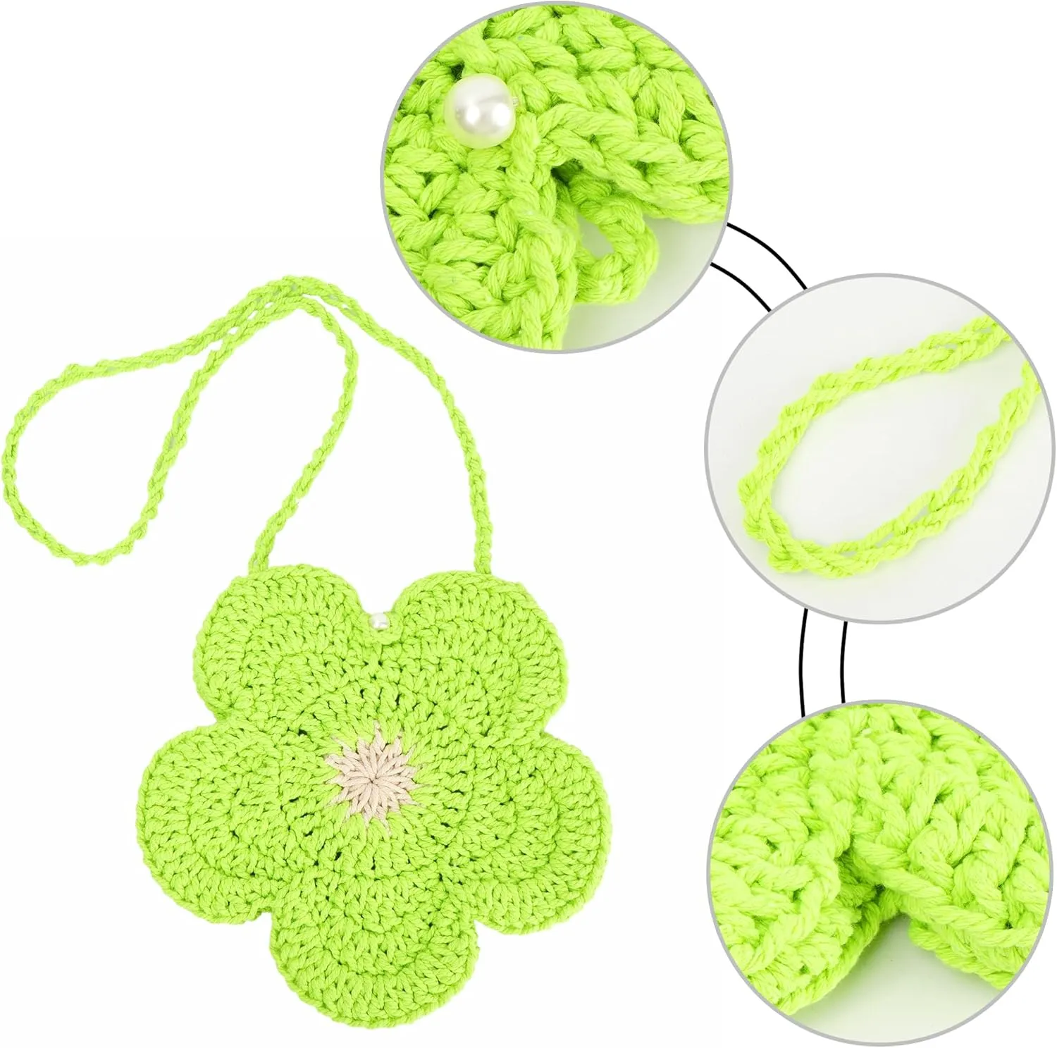 Women Girls Mini Flower Crochet Shoulder Crossbody Bag Handmade Handbag Purse Cotton Cellphone Wallet