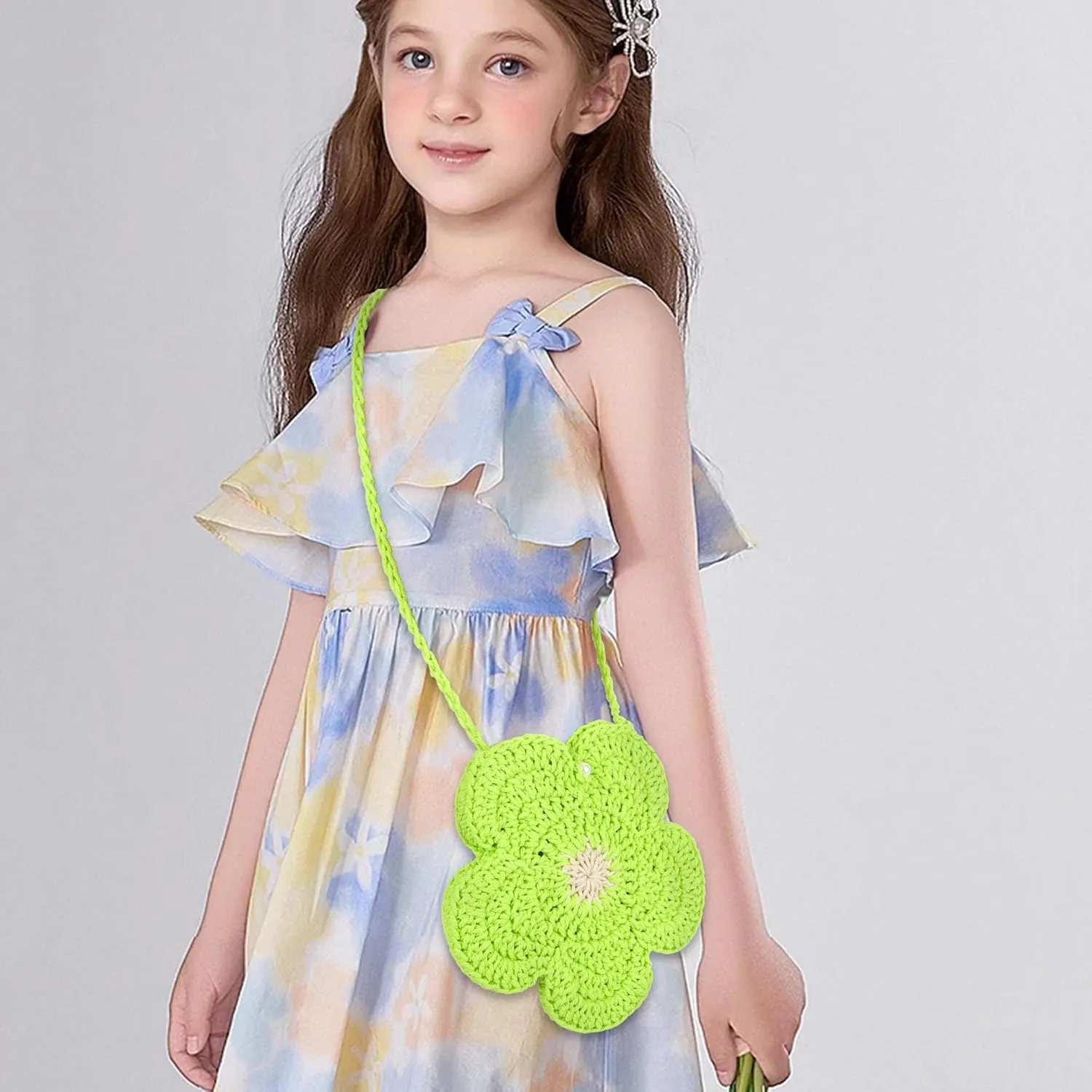 Women Girls Mini Flower Crochet Shoulder Crossbody Bag Handmade Handbag Purse Cotton Cellphone Wallet