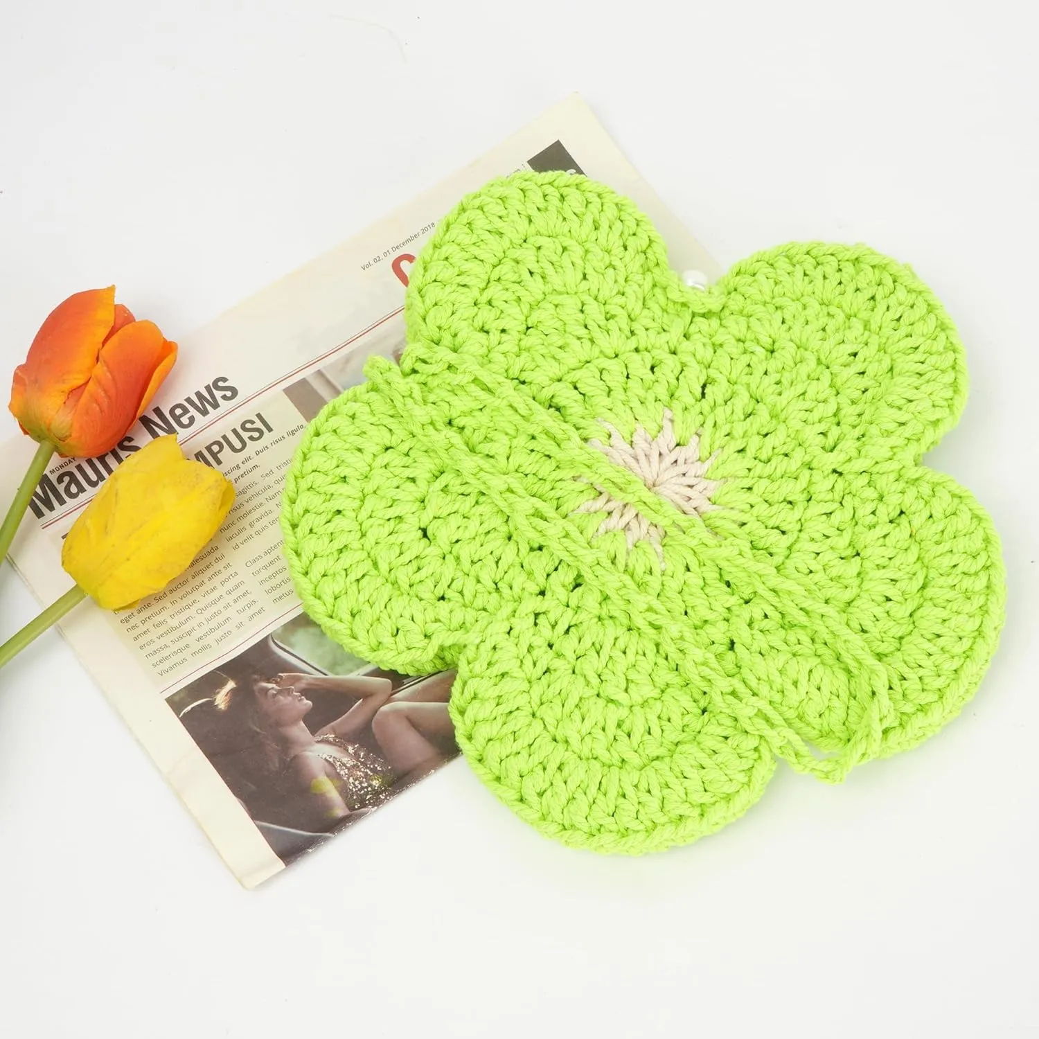 Women Girls Mini Flower Crochet Shoulder Crossbody Bag Handmade Handbag Purse Cotton Cellphone Wallet