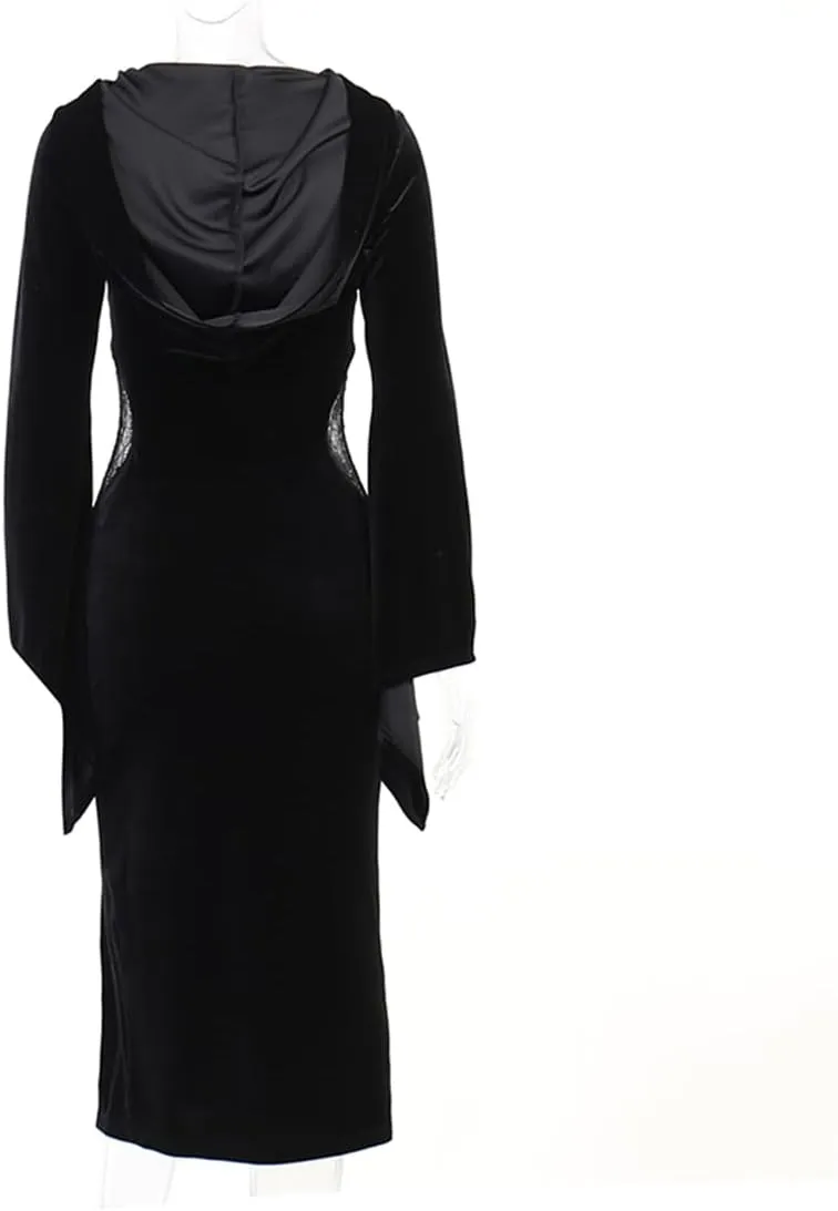 Women Gothic Dress Punk Halloween Vintage Harajuku Velvet Lace Y2k Mall Goth A-Line Dresses