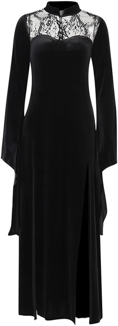 Women Gothic Dress Punk Halloween Vintage Harajuku Velvet Lace Y2k Mall Goth A-Line Dresses