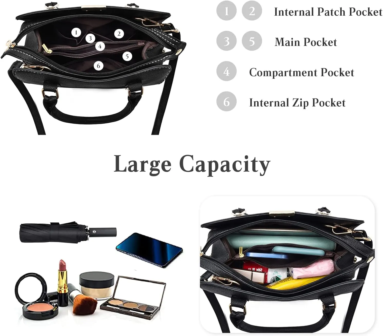 Women Handbag Tote Bag PU Leather Shoulder Bag Crossbody Bag Waterproof Satchel Bag