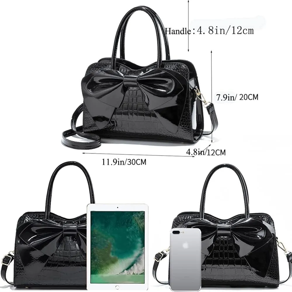 Women Handbgs Purses Patent Leather Satchel Top Handle Bags Bowknot Evening Bag