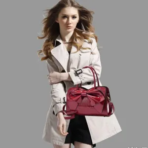 Women Handbgs Purses Patent Leather Satchel Top Handle Bags Bowknot Evening Bag