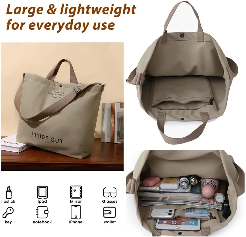 Women Large Canvas Tote Handbags Casual Shoulder Work Bag Crossbody Top Handle Bag Cross-body Handbags