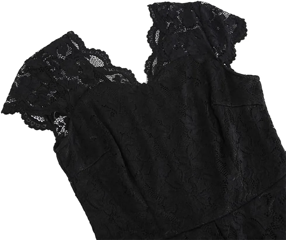 Women Mesh Floral Embroidery Vintage Cocktail Swing Dress Illusion 50s Goth Flared A line Casual Wedding Prom Evening Dress