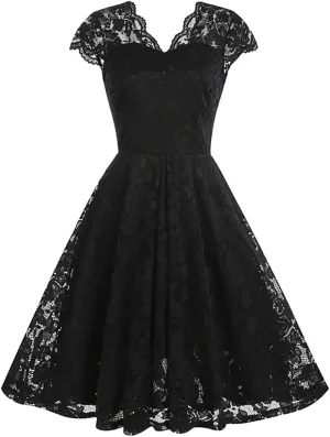Women Mesh Floral Embroidery Vintage Cocktail Swing Dress Illusion 50s Goth Flared A line Casual Wedding Prom Evening Dress
