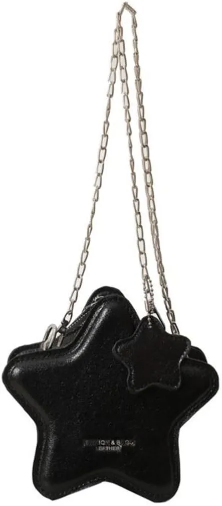Women PU Leather Shoulder Bag Cute Star Shape Sparkly Metallic Crossbody Bag with Metal Chain Small Purse for Shopping