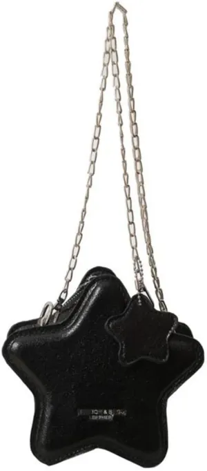 Women PU Leather Shoulder Bag Cute Star Shape Sparkly Metallic Crossbody Bag with Metal Chain Small Purse for Shopping