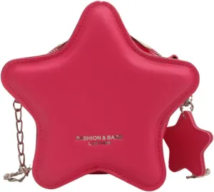 Women PU Leather Shoulder Bag Cute Star Shape Sparkly Metallic Crossbody Bag with Metal Chain Small Purse for Shopping