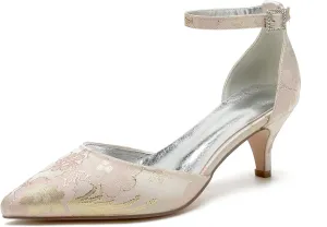 Women Rhinestone Buckle Bridal Silk Wedding Shoes Satin Pointed Toe Pumps High Heel Prom Shoes