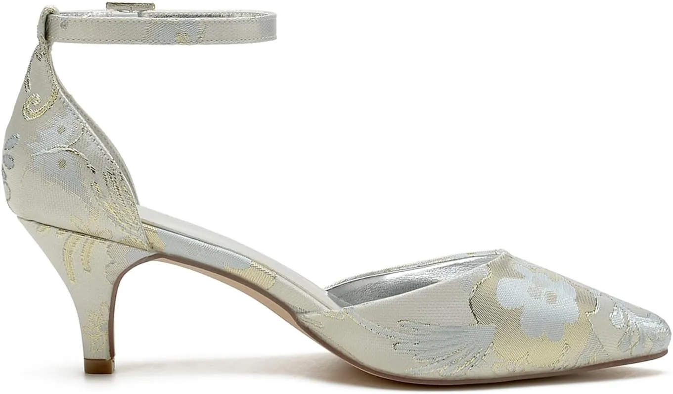 Women Rhinestone Buckle Bridal Silk Wedding Shoes Satin Pointed Toe Pumps High Heel Prom Shoes