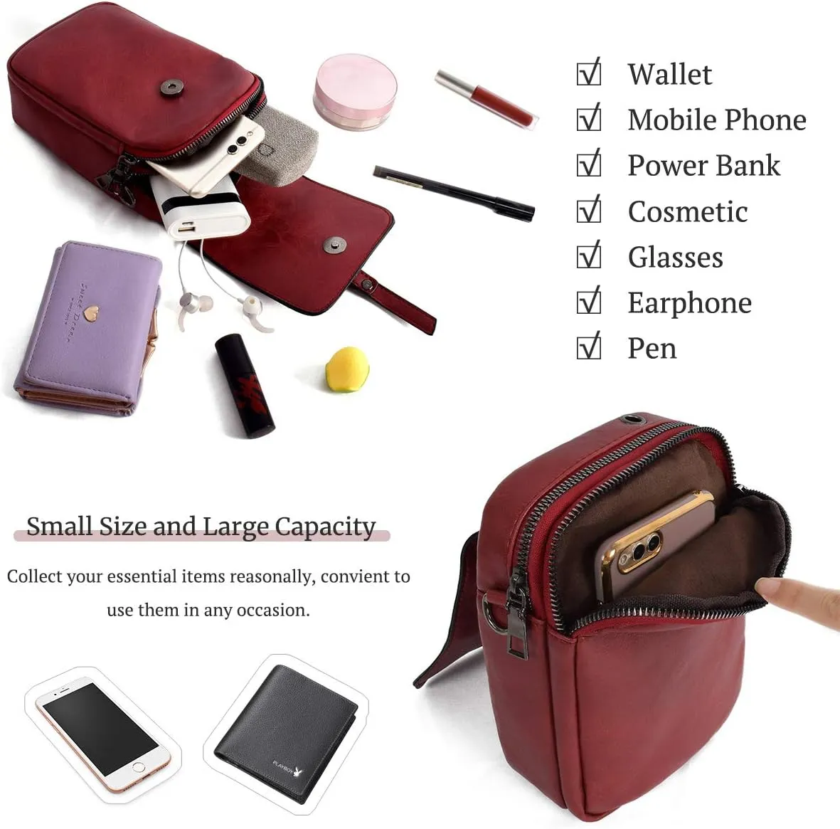 Women Small Crossbody Phone Bag Vegan Leather Shoulder Handbags Cellphone Purse Wallet with Adjustable Strap