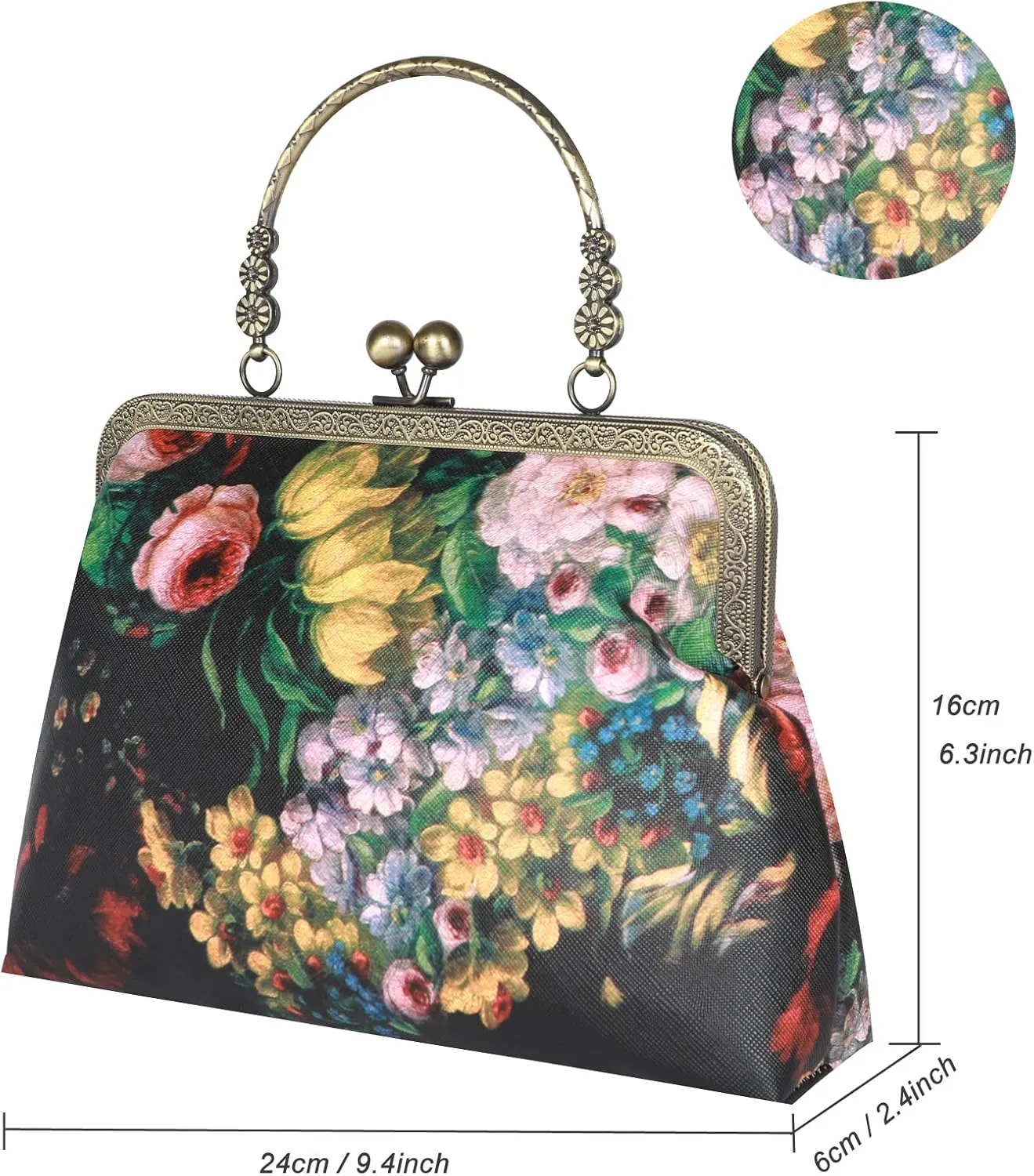Women Small Retro Purse Vintage Top Handle Handbag Kiss Lock Shoulder Bag