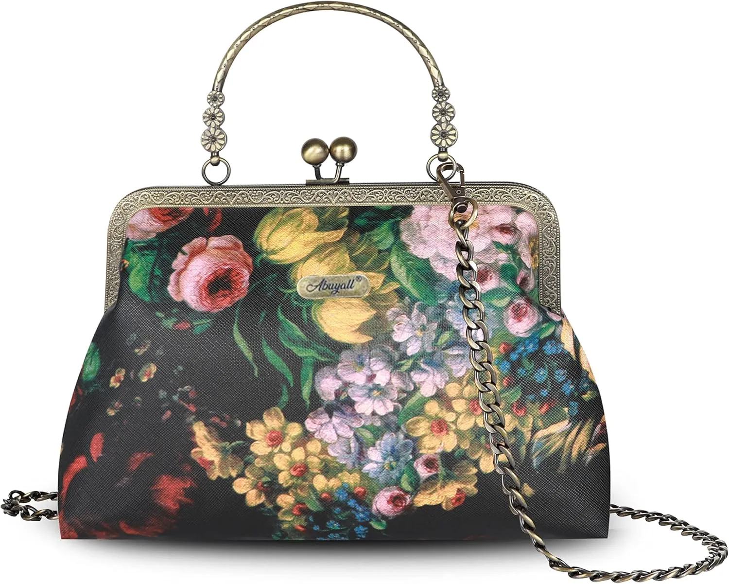 Women Small Retro Purse Vintage Top Handle Handbag Kiss Lock Shoulder Bag