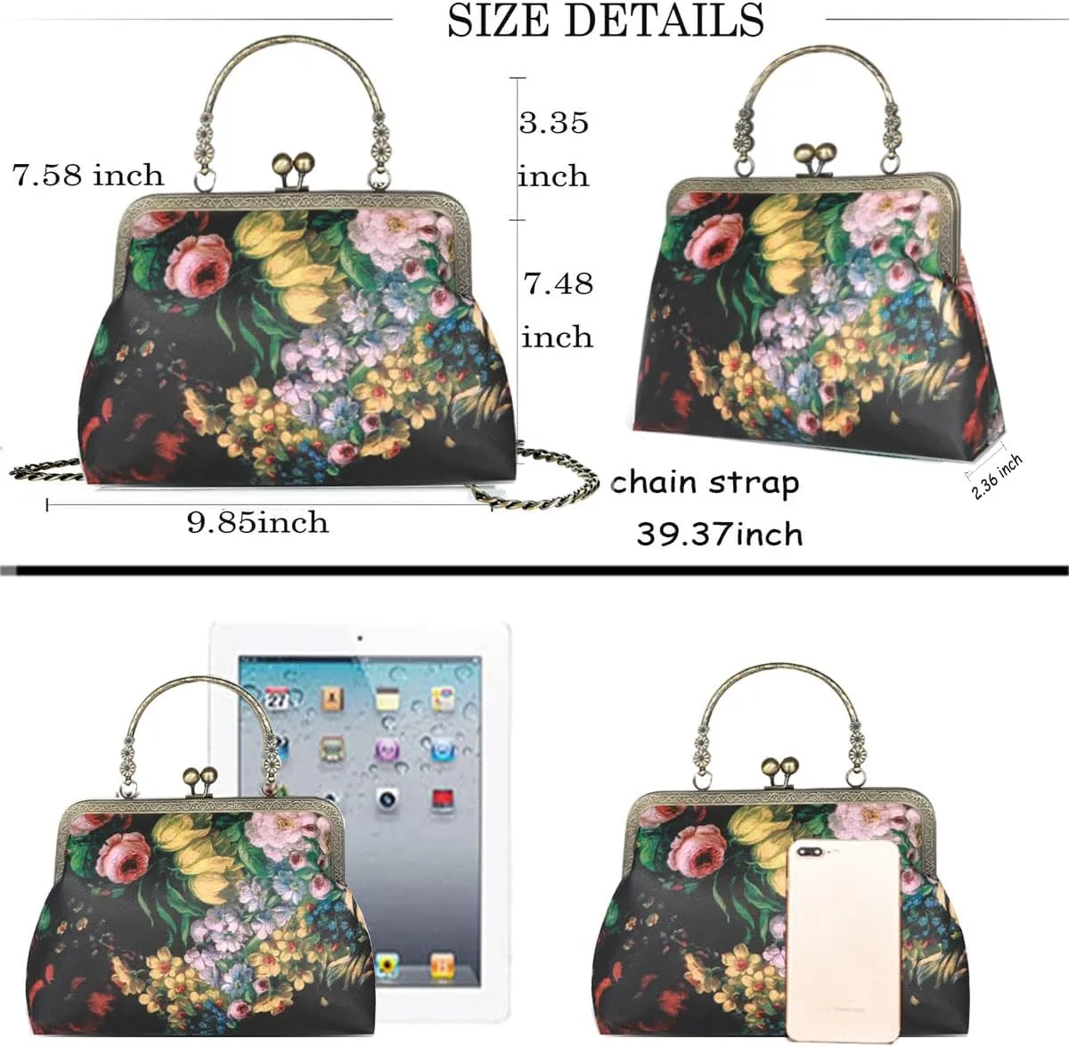 Women Small Retro Purse Vintage Top Handle Handbag Kiss Lock Shoulder Bag