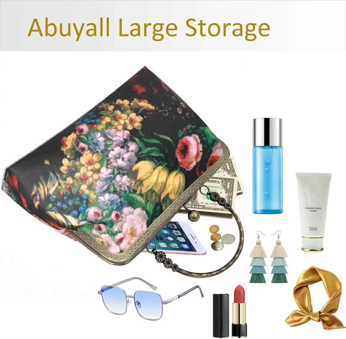Women Small Retro Purse Vintage Top Handle Handbag Kiss Lock Shoulder Bag
