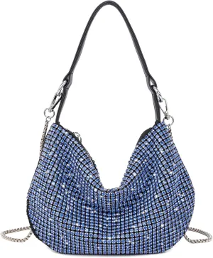 Women Sparkly Rhinestone Purse Tassel Crystal Diamond Crossbody Bag Silver Chain Clutch for Evening Prom Party
