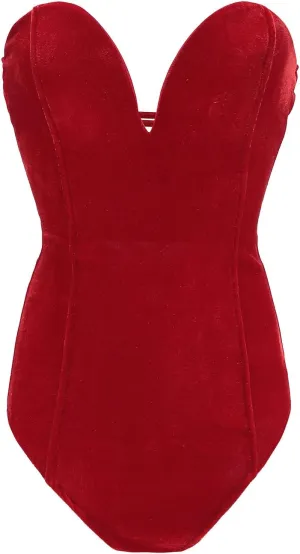Women Strapless Velvet Bodysuit Back Lace Up Jumpsuit,Sexy Bodysuit Top Playboy Bunny Halloween Costume