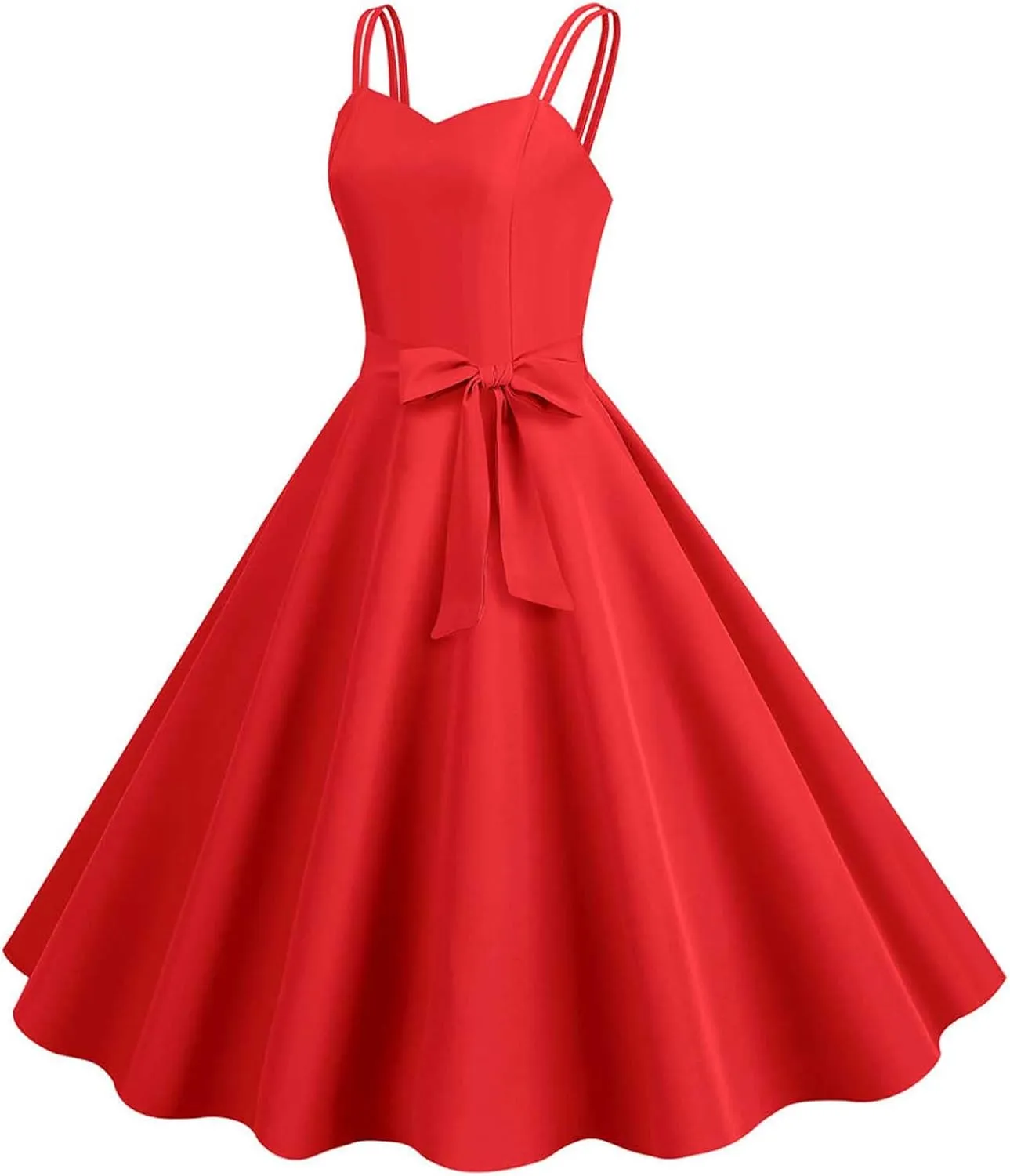 Women Vintage 1950s Rockabilly Sleeveless Spaghetti Strap Audrey Dress Retro Evening Cocktail Swing Dresses with Belt