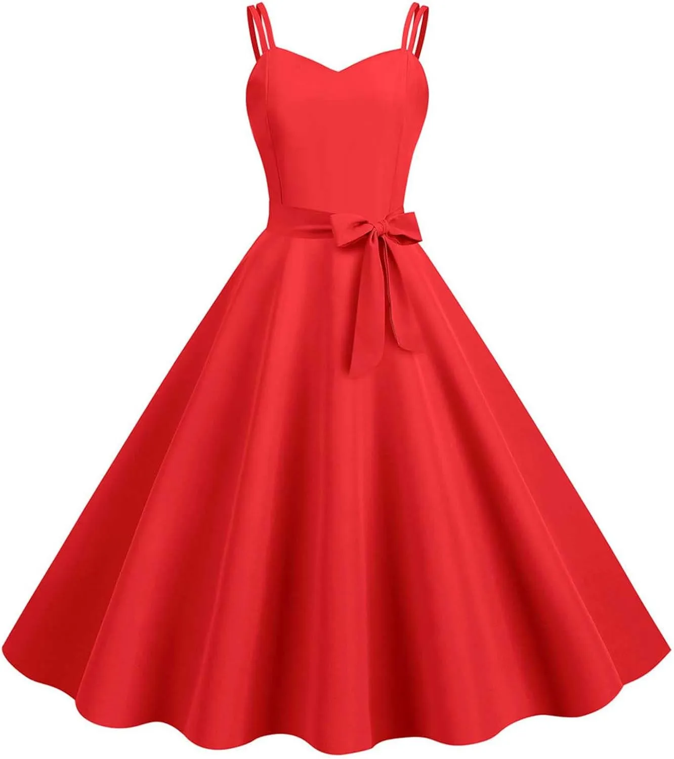 Women Vintage 1950s Rockabilly Sleeveless Spaghetti Strap Audrey Dress Retro Evening Cocktail Swing Dresses with Belt