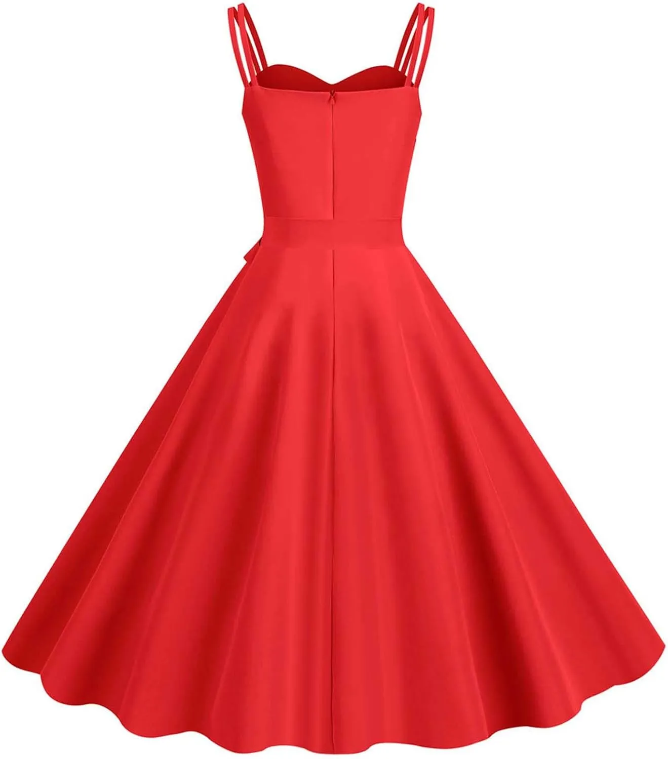 Women Vintage 1950s Rockabilly Sleeveless Spaghetti Strap Audrey Dress Retro Evening Cocktail Swing Dresses with Belt