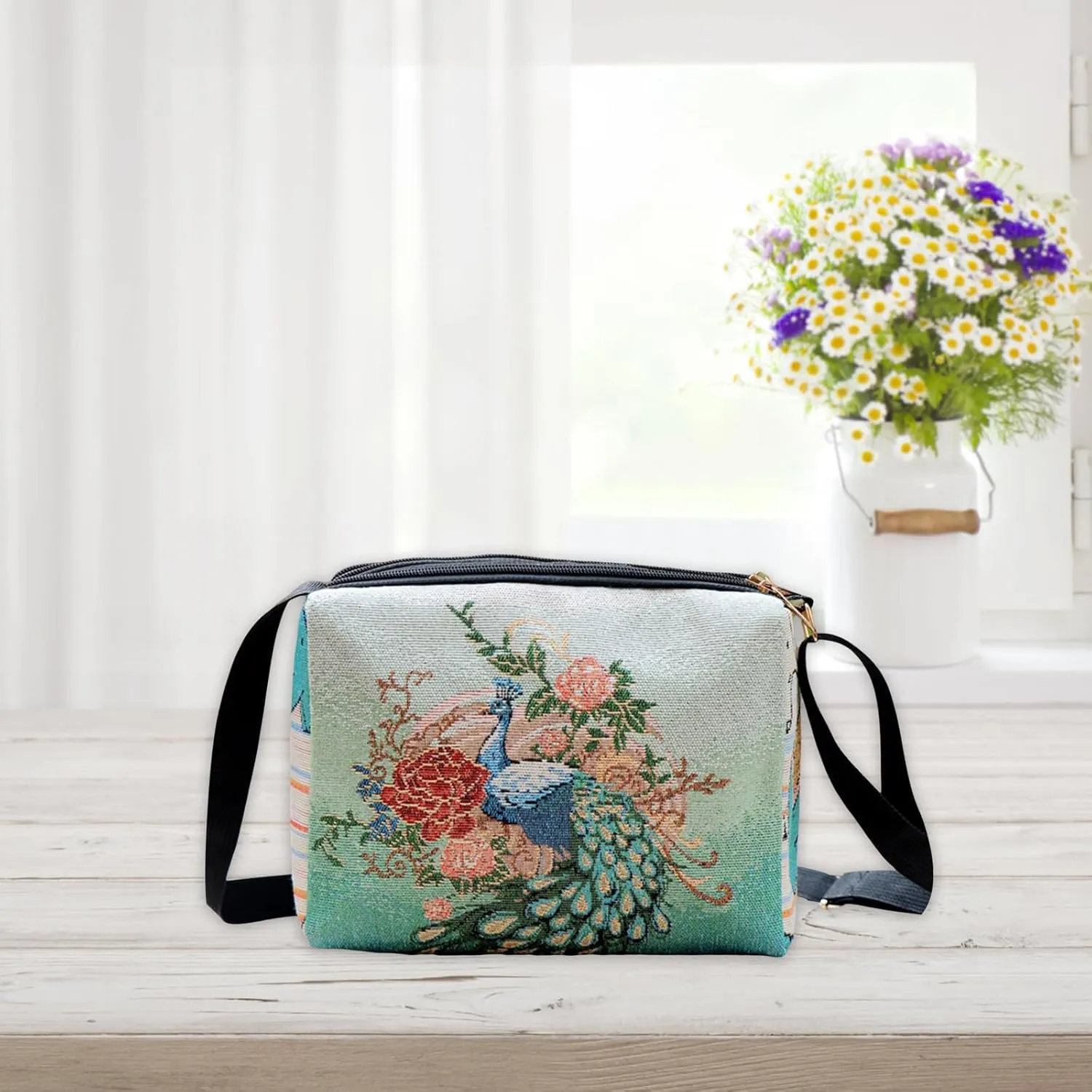 Women Vintage Crossbody Bag Lightweight Butterfly/Floral Embroidery Shoulder Bag Handbag for Beach Vacation Travel