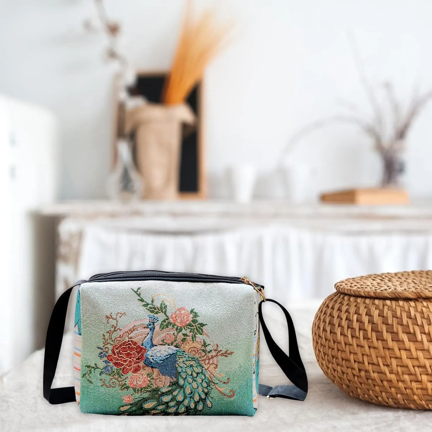 Women Vintage Crossbody Bag Lightweight Butterfly/Floral Embroidery Shoulder Bag Handbag for Beach Vacation Travel