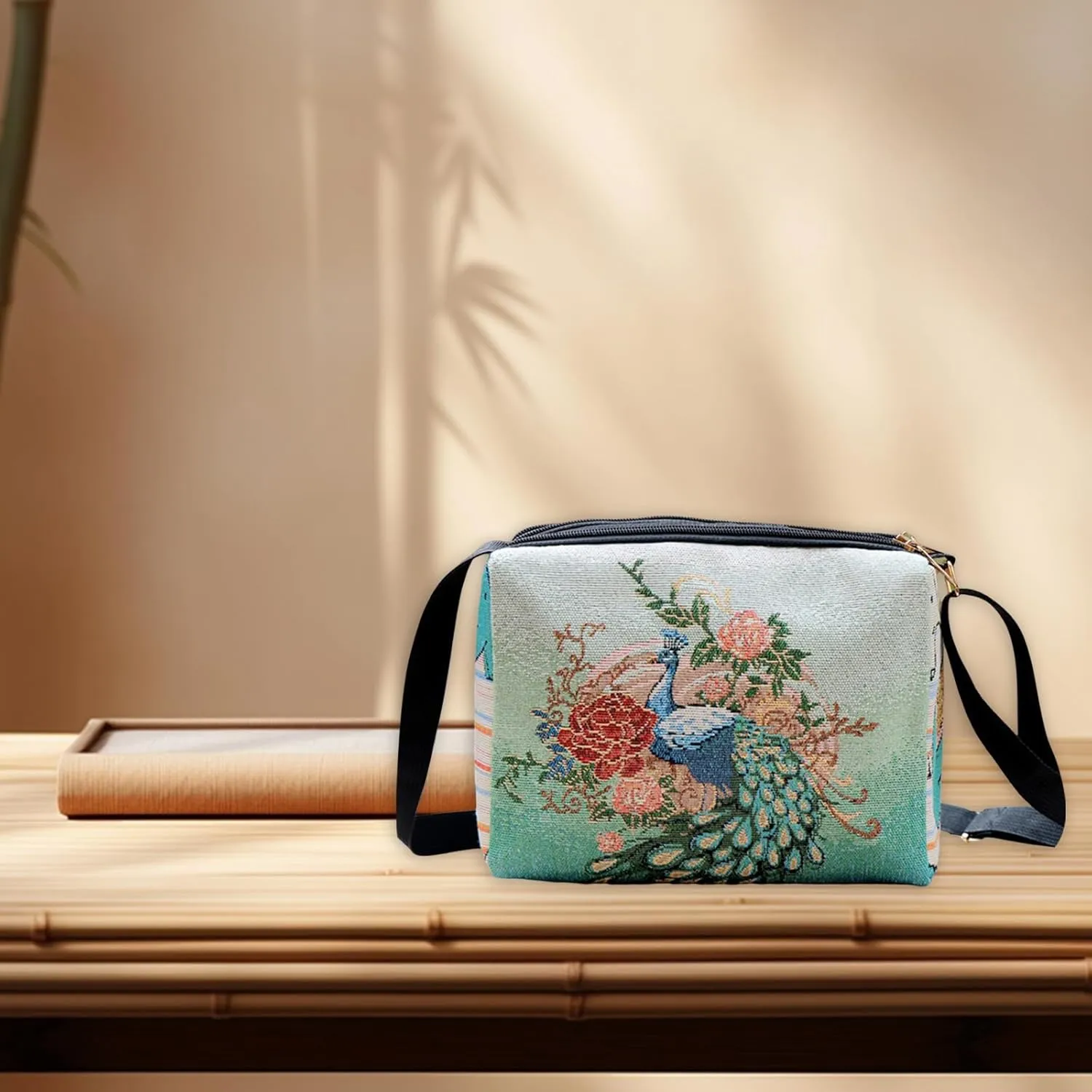 Women Vintage Crossbody Bag Lightweight Butterfly/Floral Embroidery Shoulder Bag Handbag for Beach Vacation Travel