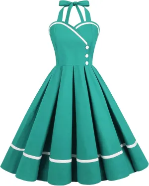 Women Vintage Dresses 1950s Retro Halter Audrey Hepburn 50's 60's Cocktail Swing Dress Sleeveless Tea Party Dress