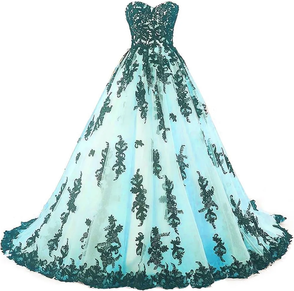 Women Vintage Gothic Black Lace Ball Gown Long Prom Dresses Bridal Wedding Dresses