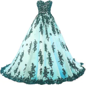 Women Vintage Gothic Black Lace Ball Gown Long Prom Dresses Bridal Wedding Dresses