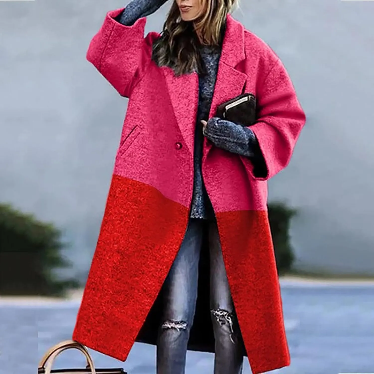 Women's 2023 Fashion Winter Coat Down Lapel Plush Plaid Coat Loose Long Coat Womens Coats Winter Womens Trench Coat