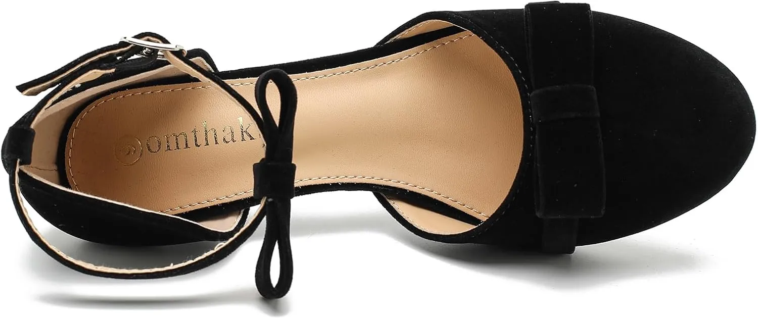 Womens Ankle Strap Bow Kitten Heels Dressy Shoes Comfortable Closed Toe Low Heel Formal Party Dance Prom Pumps