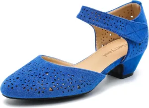 Women's Ankle Strap Cut Out Closed Toe Low Block Heels Pumps Retro Shoes Hook and Loop D'Orsay Comfortable Vintage Dressy Wedding Party Work Church Shoes