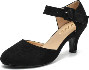 Womens Ankle Strap Kitten Heels Closed Toe Low Heel Dress Shoes Comfortable Vintage Pumps for Women Dressy Bridal Wedding Party
