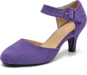 Womens Ankle Strap Kitten Heels Closed Toe Low Heel Dress Shoes Comfortable Vintage Pumps for Women Dressy Bridal Wedding Party