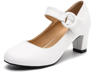 Womens Block Chunky Heels Mary Janes Ankle Strap Dress Shoes Vintage Office Work Church Wedding Pumps