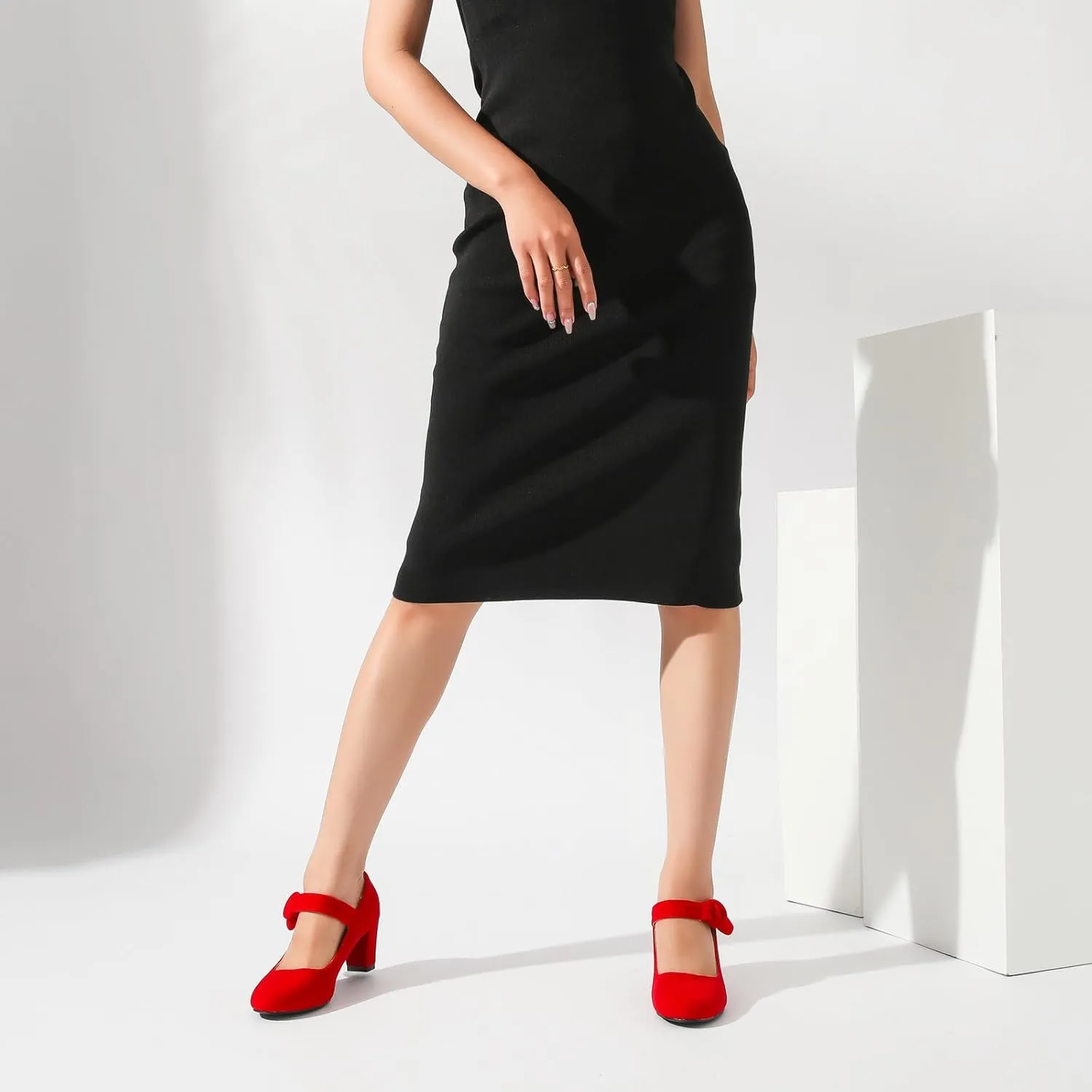 Womens Block Chunky Heels Mary Janes Ankle Strap Dress Shoes Vintage Office Work Church Wedding Pumps