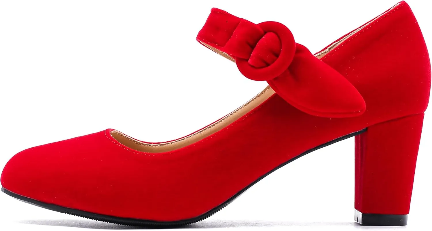 Womens Block Chunky Heels Mary Janes Ankle Strap Dress Shoes Vintage Office Work Church Wedding Pumps
