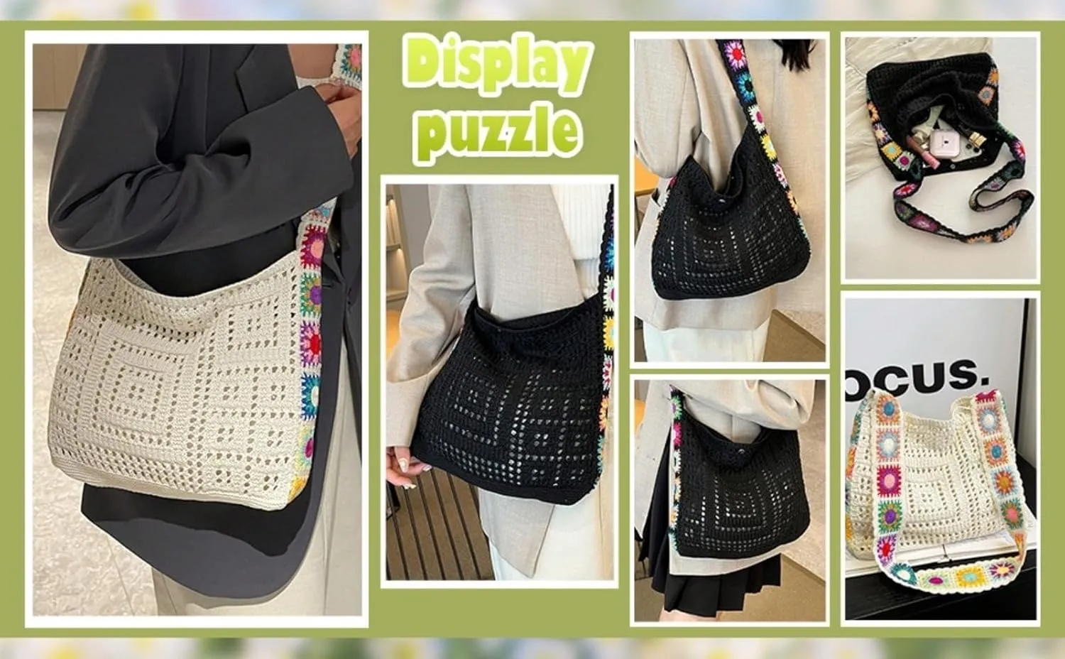 Women's Boho Embroidery Crossbody Bag Hollow Out Crochet Knit Shoulder Bag Knited Bag Handbag Summer Beach Tote