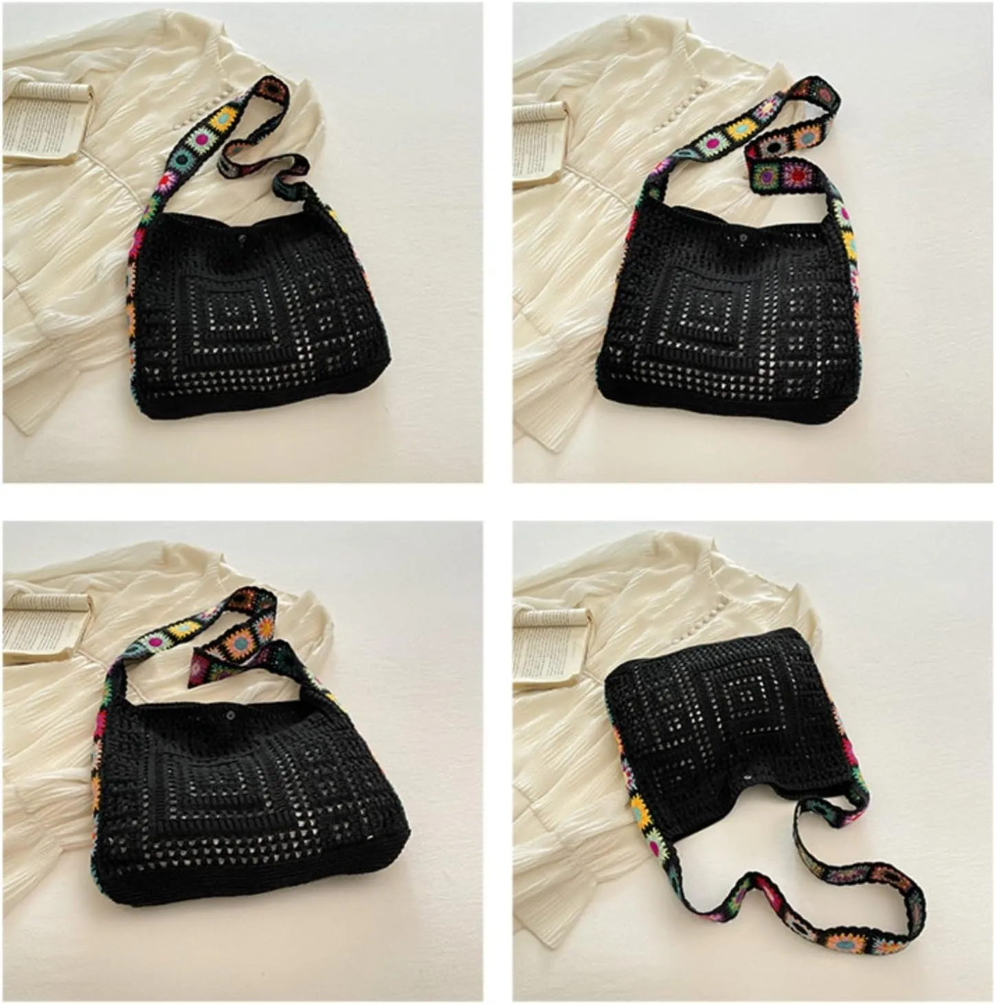 Women's Boho Embroidery Crossbody Bag Hollow Out Crochet Knit Shoulder Bag Knited Bag Handbag Summer Beach Tote