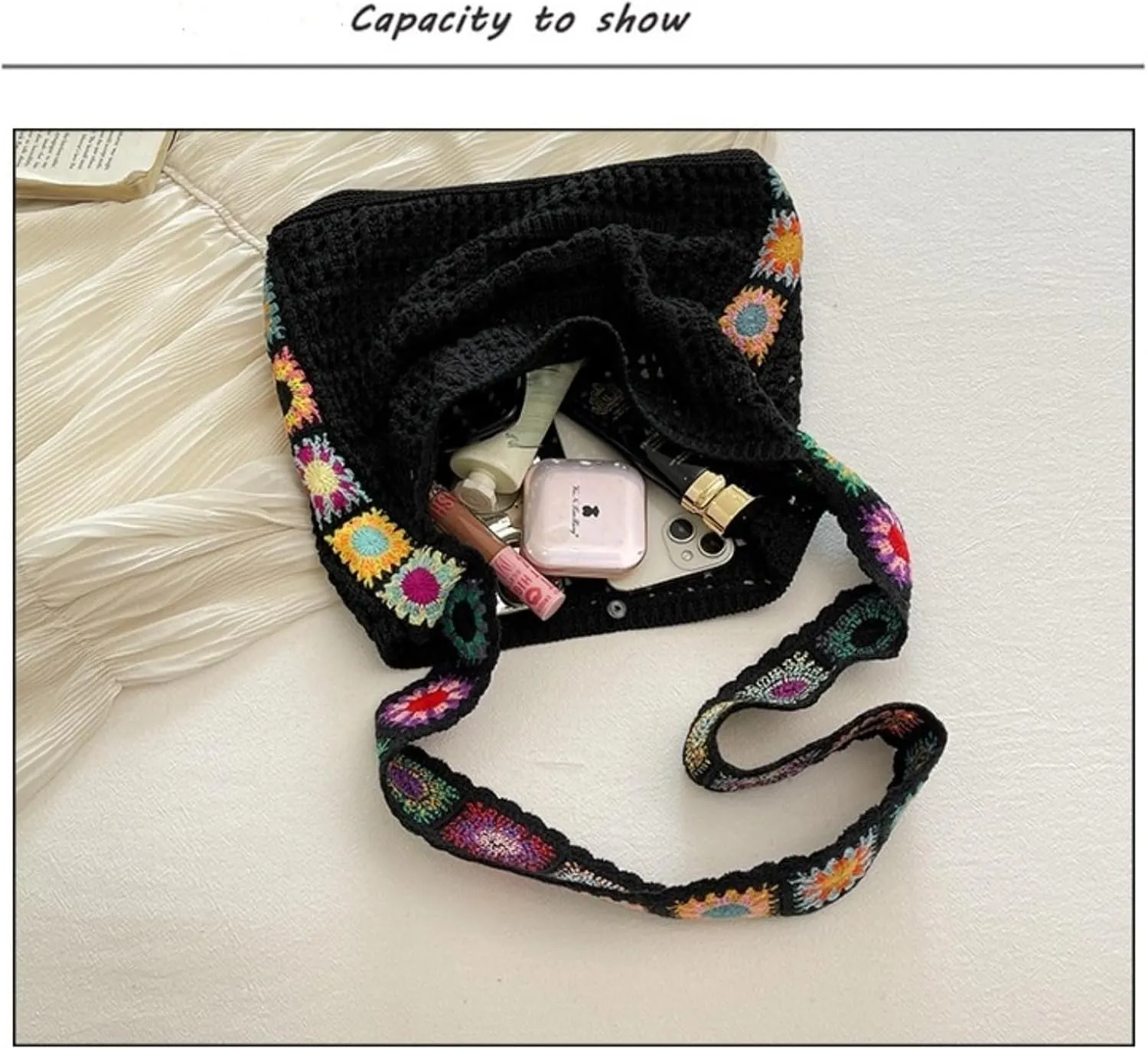 Women's Boho Embroidery Crossbody Bag Hollow Out Crochet Knit Shoulder Bag Knited Bag Handbag Summer Beach Tote