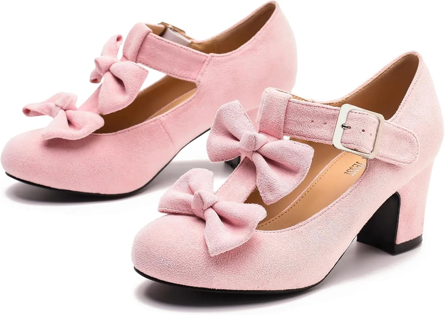 Women's Bow Heel Pumps Vintage T Strap Mary Jane Mid Chunky Heel Dress Shoes