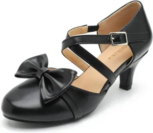 Womens Bow Mary Janes Low Kitten Heels Closed Toe Cross Ankle Strap Dress Shoes Comfortable Vintage Wedding Pumps Dress Shoes