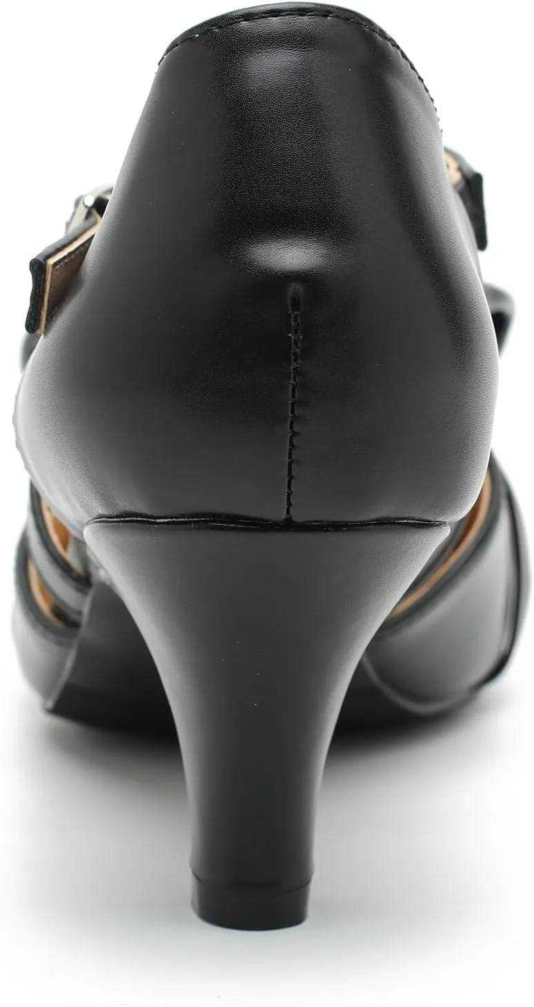 Womens Bow Mary Janes Low Kitten Heels Closed Toe Cross Ankle Strap Dress Shoes Comfortable Vintage Wedding Pumps Dress Shoes