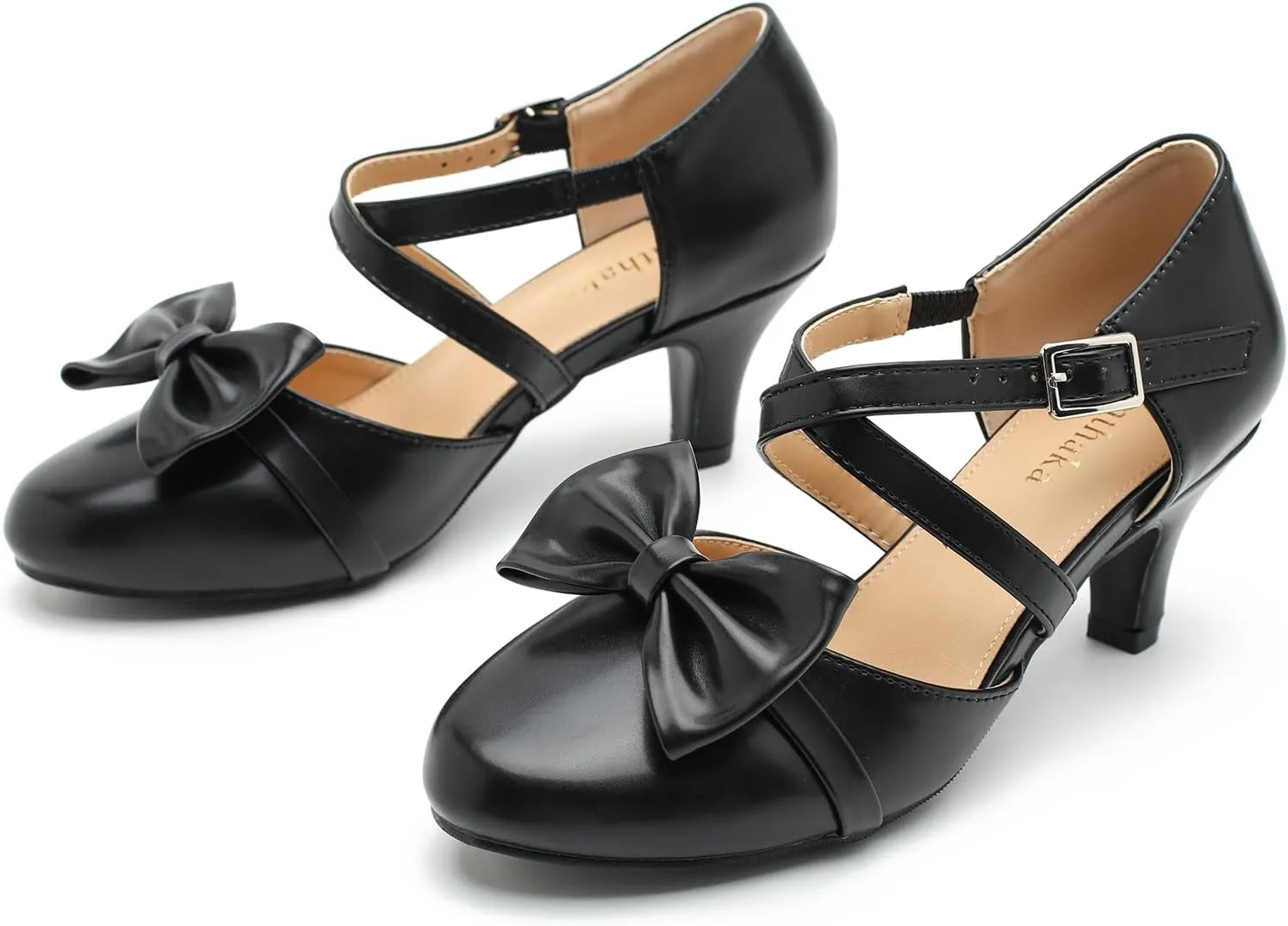 Womens Bow Mary Janes Low Kitten Heels Closed Toe Cross Ankle Strap Dress Shoes Comfortable Vintage Wedding Pumps Dress Shoes